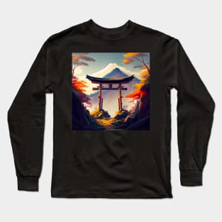 Japanese Torii in Autumn Mountain Long Sleeve T-Shirt